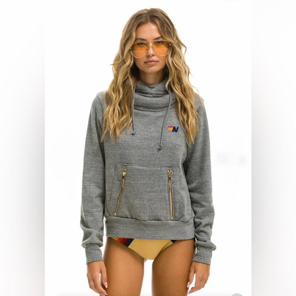 Aviator Nation Ninja Pullover Hoodie-Heather Gray size S